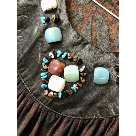 Forla Paris Short Dress Tunic Size M Bead Details Brown Floral - Picture 3 of 6